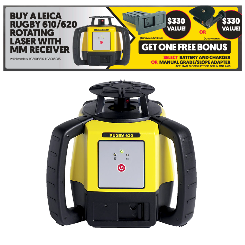 Leica Rugby 610 Rotating Laser with Rod Eye 160 Receiver, Tripod and Staff