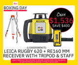 Leica Rugby 620 Laser Level with Manual Grade and Rod Eye 160 Digital MM Receiver, Tripod & Staff