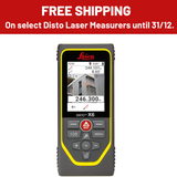 Leica Disto laser measure with promotional text for free shipping on select models.