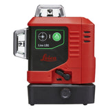 A red Leica Lino L6G-1 green beam line laser level, showing the device's display and control buttons.